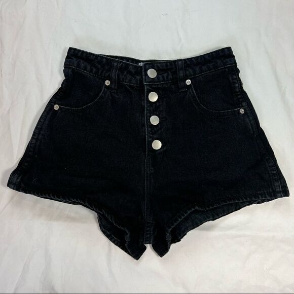 Rolla's High Waist/Rise Black Button Fly Dusters Slim Cotton Shorts 23 - Picture 1 of 7